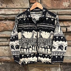 Vintage Jane Ashley Safari Scene Black and White Tapestry Jacket